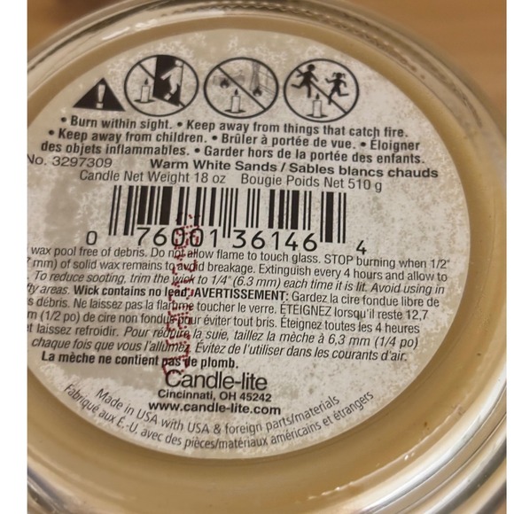 Candle Lite Warm White Sands Scented Jar Candle Monogram Letter M 18 Oz New‎ - Picture 4 of 5